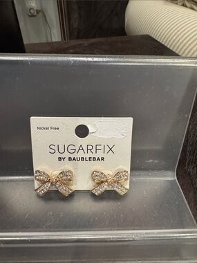 Sugarfix by BaubleBar Gold Bow Crystal Stud Earrings NWT